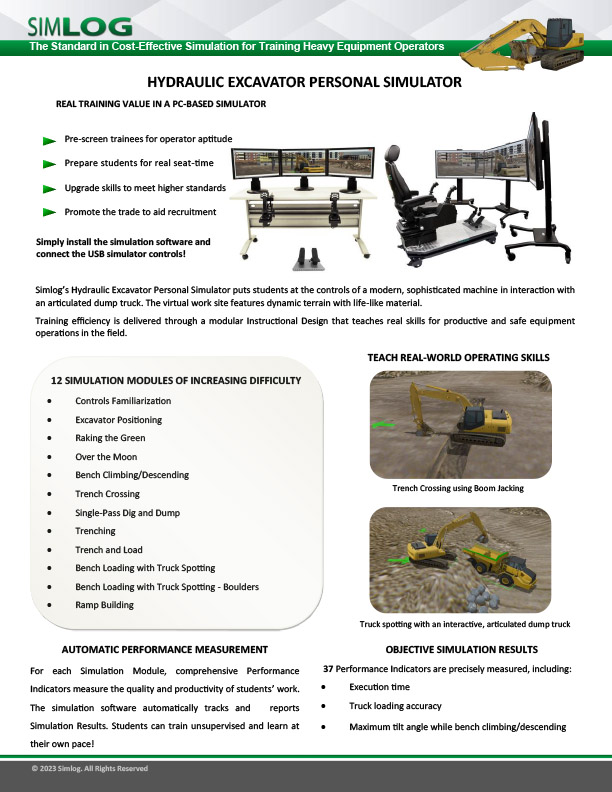 Hydraulic Excavator Personal Simulator Brochure