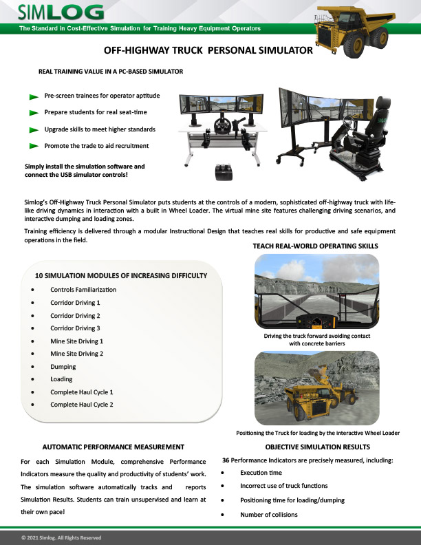 Simlog Off-Highway Truck Personal Simulator Brochure