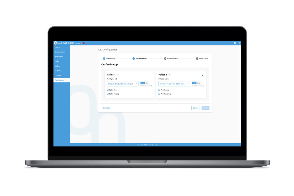 Cell Configuration Screen Intuitive, Step-by-Step Palletizing Software
