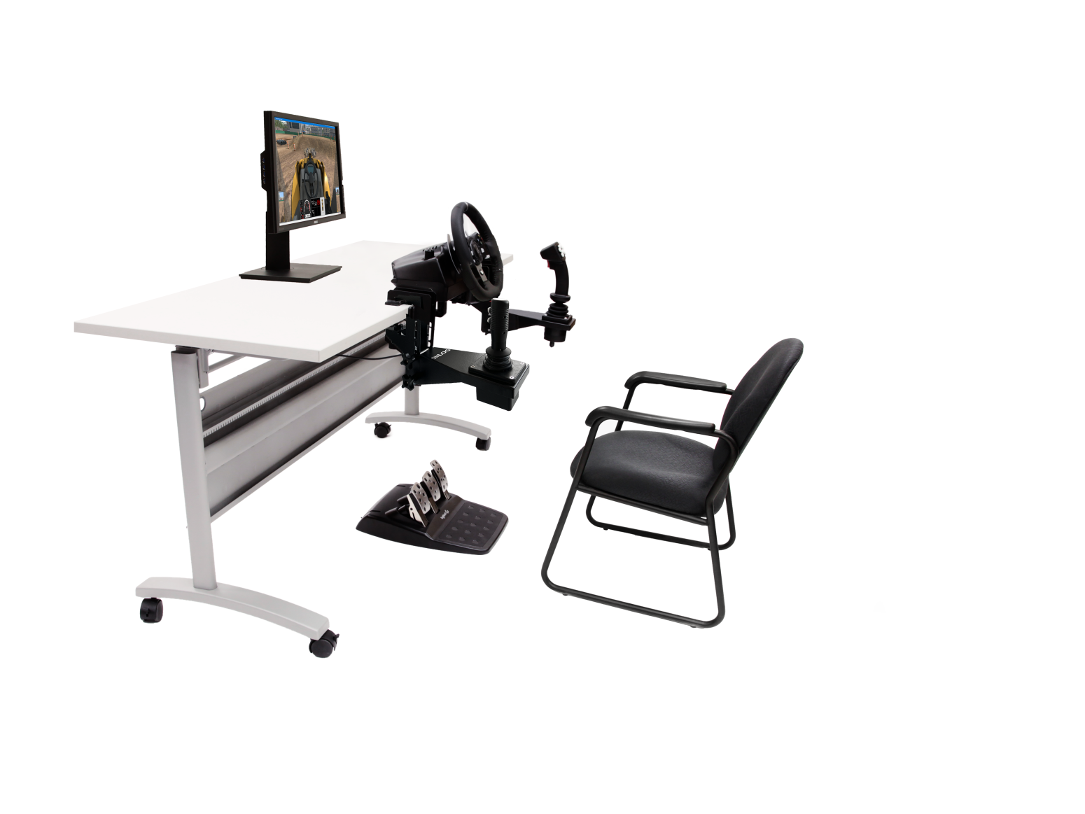 Simlog Wheel Loader Simulator – 1 Display Tabletop Setup Single front display with tabletop-mounted Replica Controls for Wheel Loader Simulator
