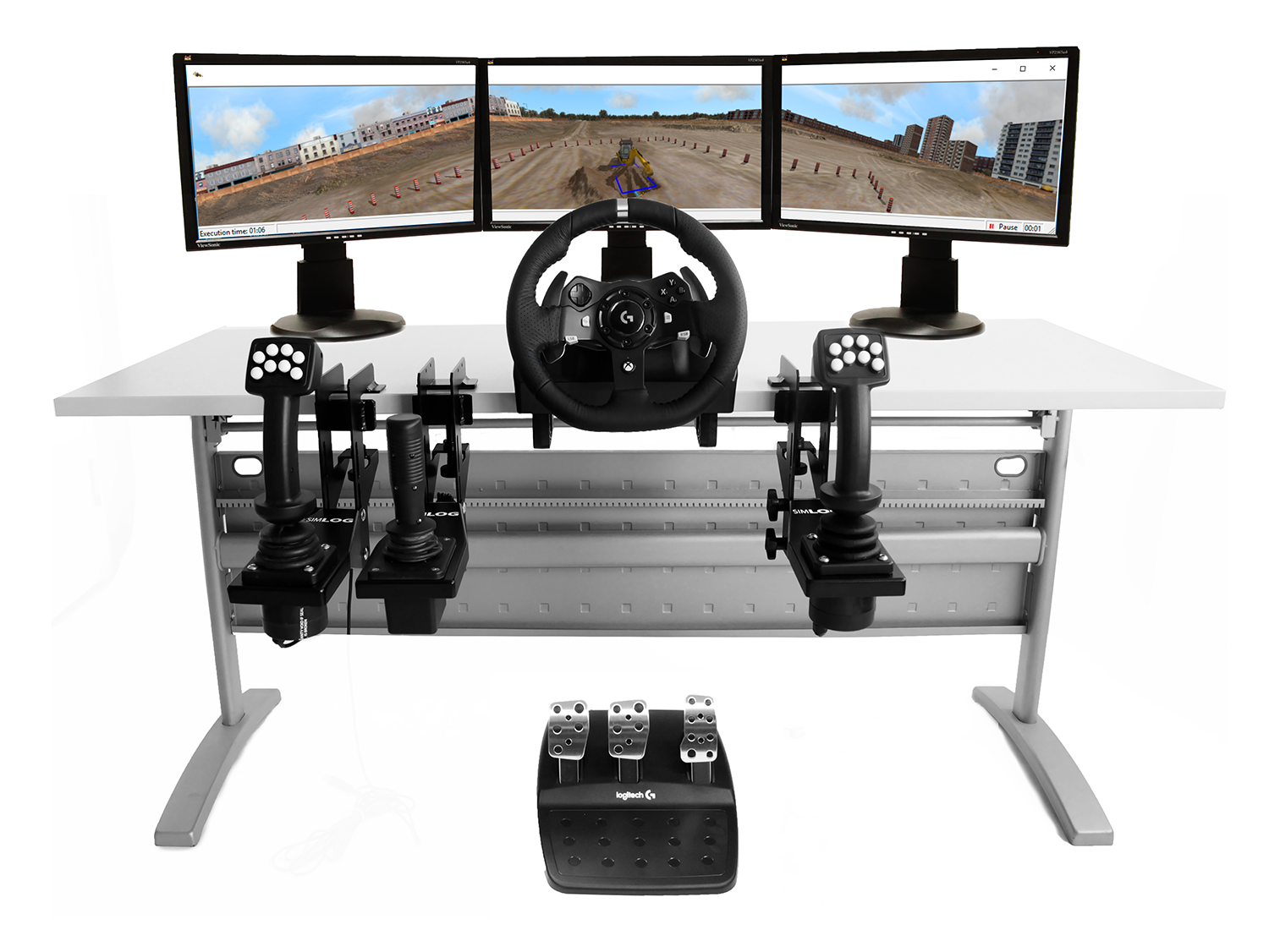 Immersive training station with 180-degree field of view Simlog Backhoe Loader Simulator with three front displays