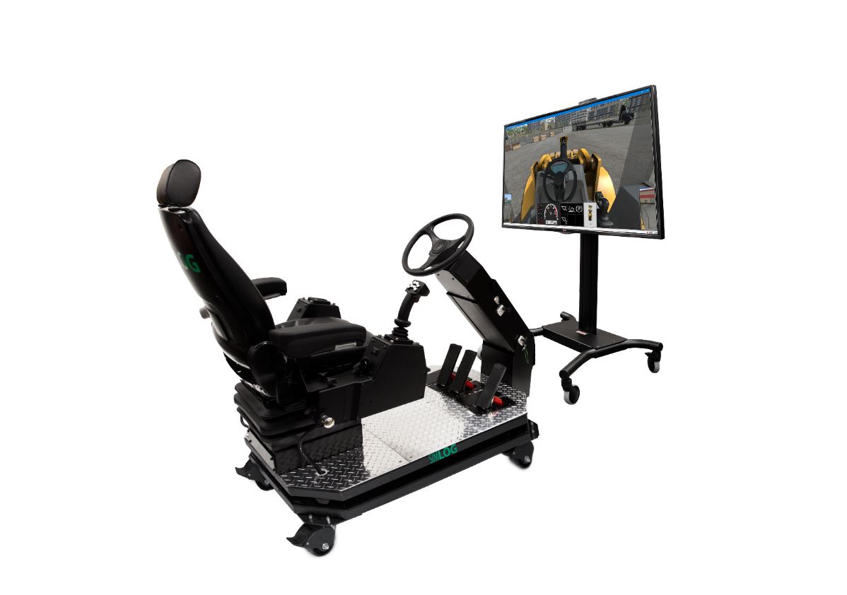 Simlog Operator Chair – 1 Display Setup for Wheel Loader Simulation Operator Chair with one front display for Simlog Wheel Loader Simulator