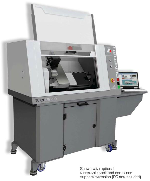 Denford Turn 370 Pro CNC Lathe Shown with optional turret tail stock and computer support