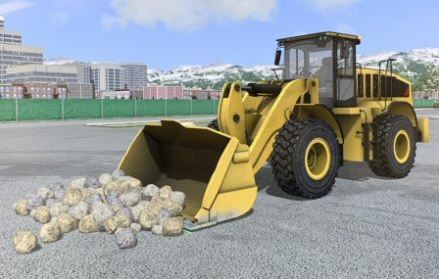 Simlog Wheel Loader Simulator Software Screenshot – Virtual Job Site Wheel Loader Simulation Interface Showing Virtual Construction Site