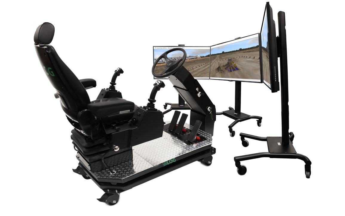 Immersive training station with 180-degree field of view Simlog Backhoe Loader Simulator with three front displays