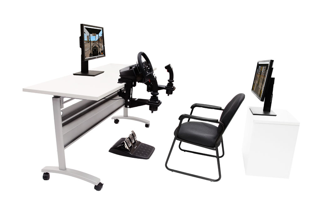 Backhoe Loader Simulator with front and rear displays Two-screen setup for added rear-view training realism