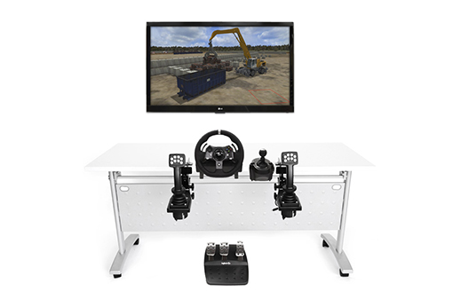 Simlog Wheeled Material Handler Personal Simulator Replica Controls Real-World Recycling Yard Training in a Virtual Environment